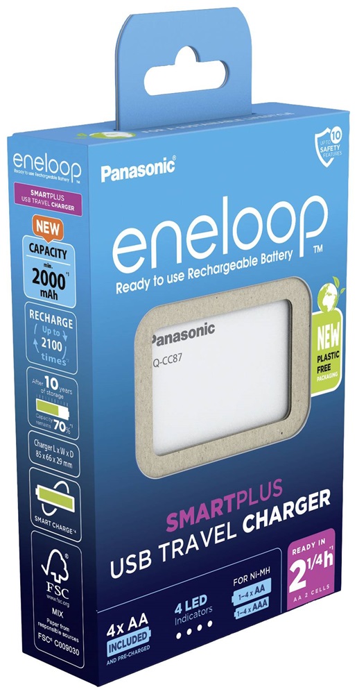 Panasonic Eneloop K-KJ87MCD40USB AA időzítős, powerbank funkciós akkutöltő +4xAA akku