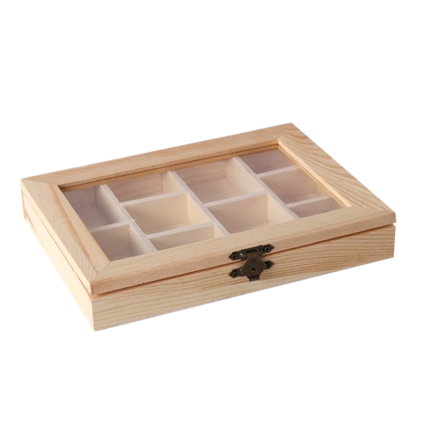 Pentart 20,5x15x3 cm  átlátszó tetős  10 rekeszes doboz