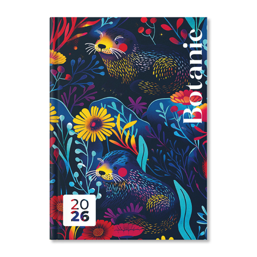 Period Botanic Dark 2026 B6 heti napi beosztású határidőnapló