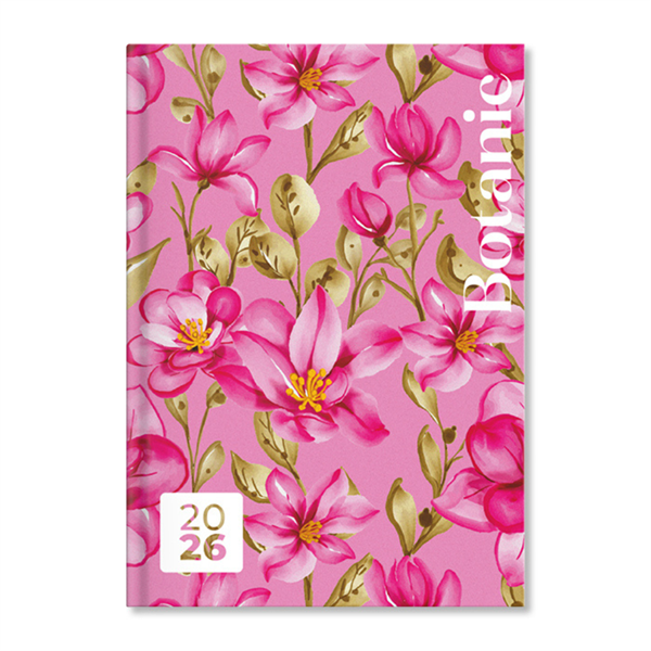 Period Botanic Pink 2026 A5 napi beosztású határidőnapló