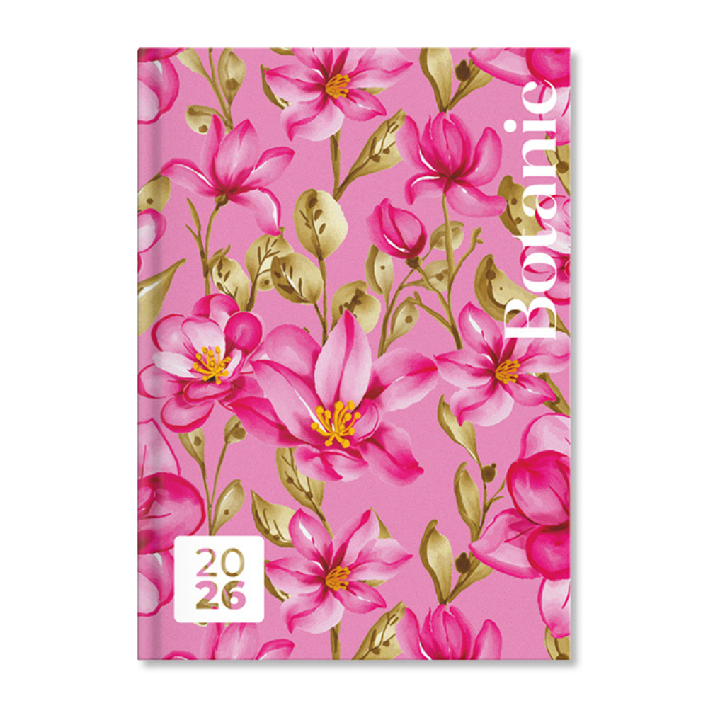 Period Botanic Pink 2026 A5 napi beosztású határidőnapló