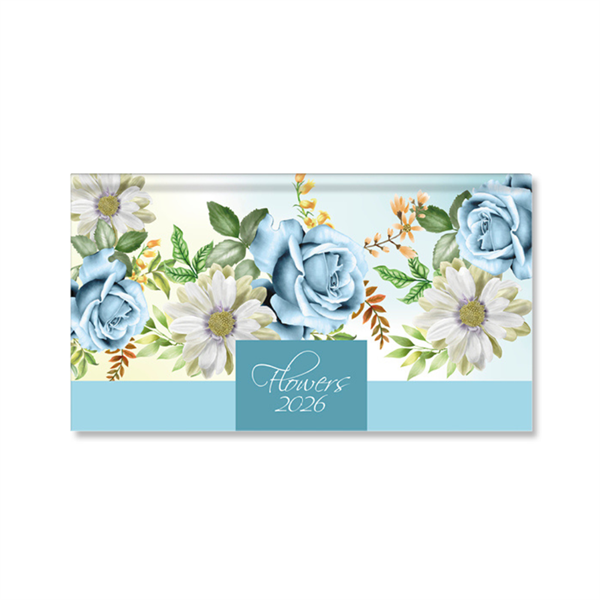 Period Flowers Blue 2026 fekvő zsebnaptár