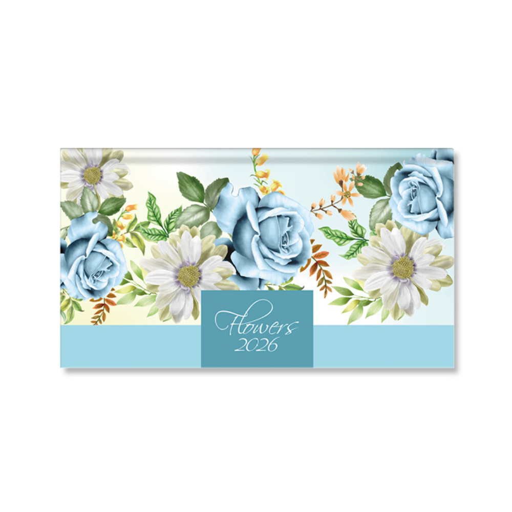Period Flowers Blue 2026 fekvő zsebnaptár