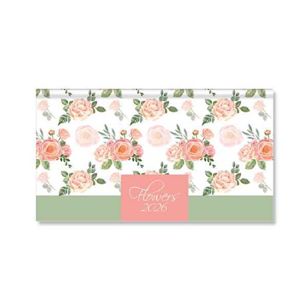 Period Flowers Green 2026 fekvő zsebnaptár