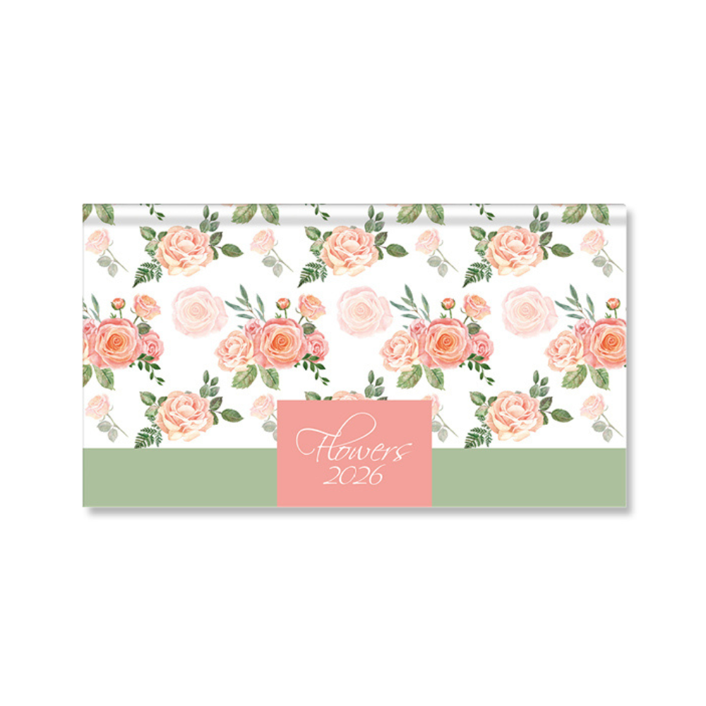 Period Flowers Green 2026 fekvő zsebnaptár
