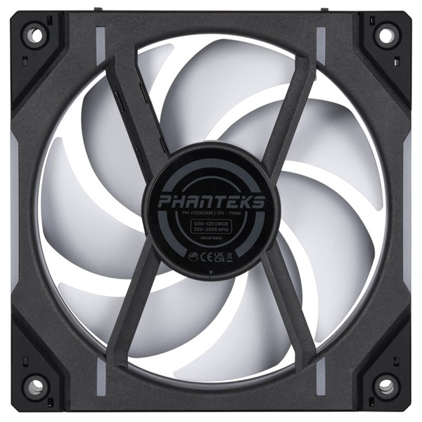 Phanteks D30 reverse Airflow 120mm PWM D-RGB L (fordított légáram) fekete ventilátor