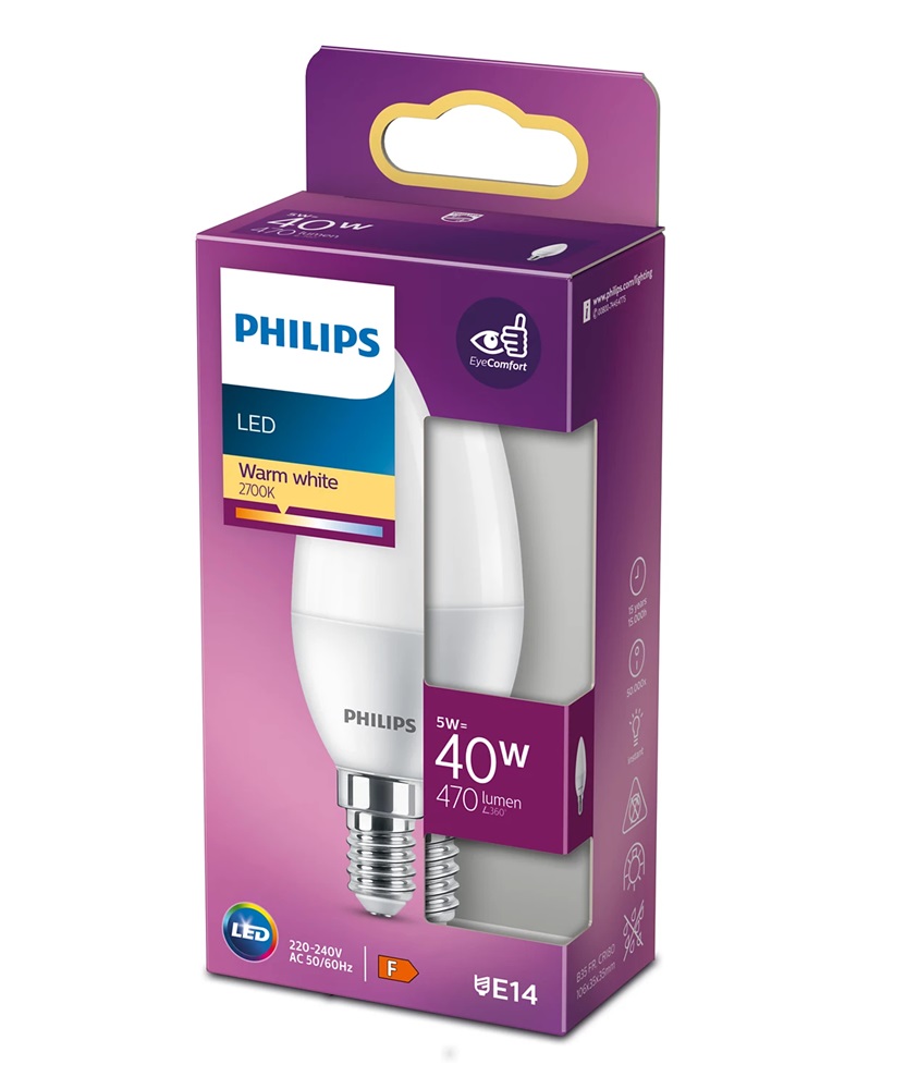 Philips 929002977718 E14 40W matt meleg-fehér gyertya alakú LED fényforrás