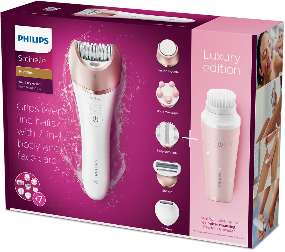Philips Satinelle Prestige BRP586/00 talpreszelőfejjel és mini arctisztítóval fehér-rózsaarany epilátor