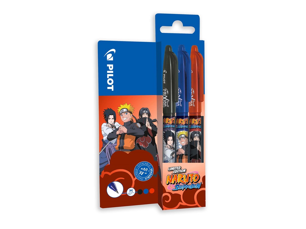 Pilot FriXion Ball NARUTO SHIPPUDEN Limitált kiadás fekete, kék, piros 3 db-os rollerirón