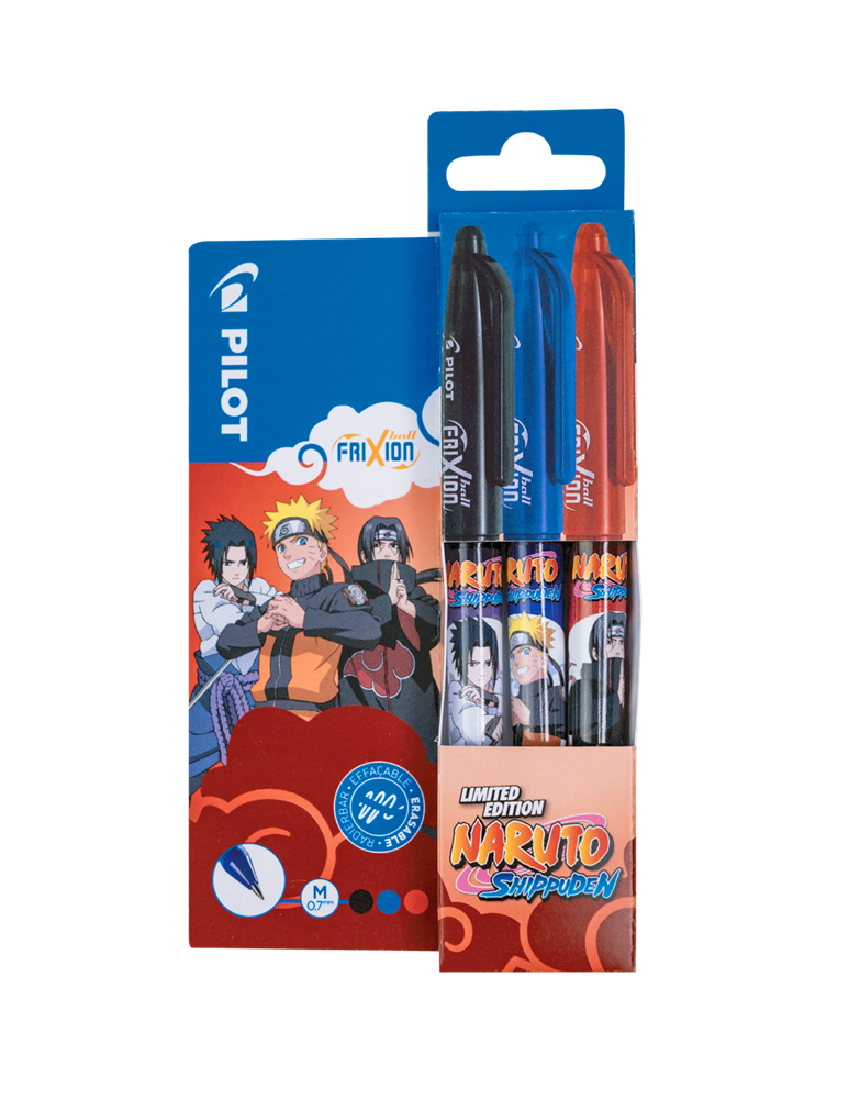Pilot FriXion Ball NARUTO SHIPPUDEN Limitált kiadás fekete, kék, piros 3 db-os rollerirón