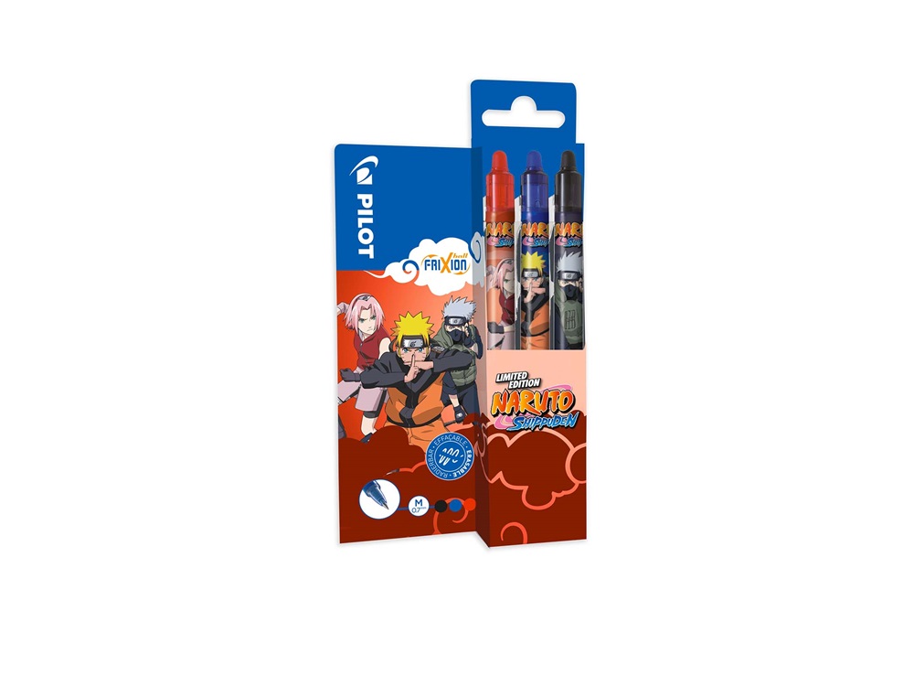 Pilot FriXion Clicker NARUTO SHIPPUDEN Limitált kiadás fekete, kék, piros 3 db-os rollerirón