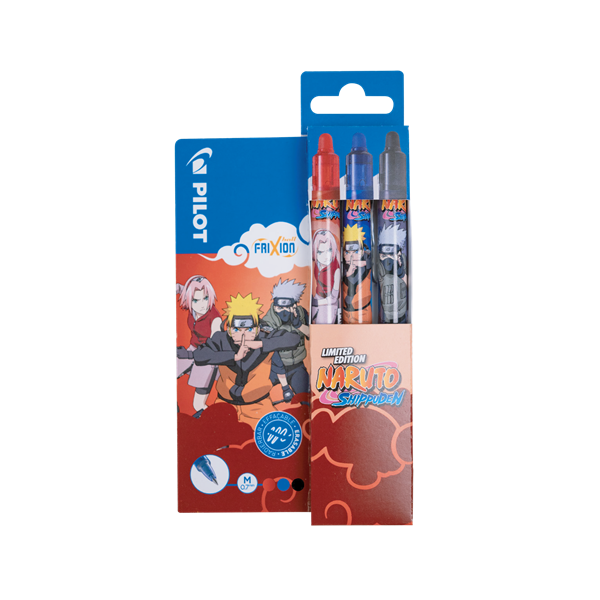 Pilot FriXion Clicker NARUTO SHIPPUDEN Limitált kiadás fekete, kék, piros 3 db-os rollerirón