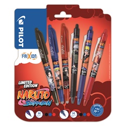 Pilot FriXion NARUTO SHIPPUDEN Limitált kiadás Ball és Clicker fekete, kék, piros, 6 db-os rollerirón
