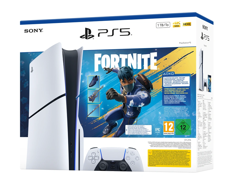 PlayStation®5 1TB lemezes (slim) E-Chassis Fortnite Flowering Chaos Bundle játékkonzol csomag