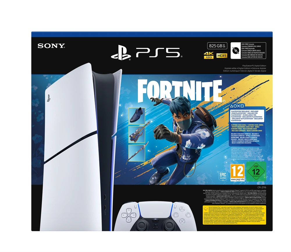 PlayStation®5 Digital Edition (slim) E-Chassis Fortnite Flowering Chaos Bundle játékkonzol csomag