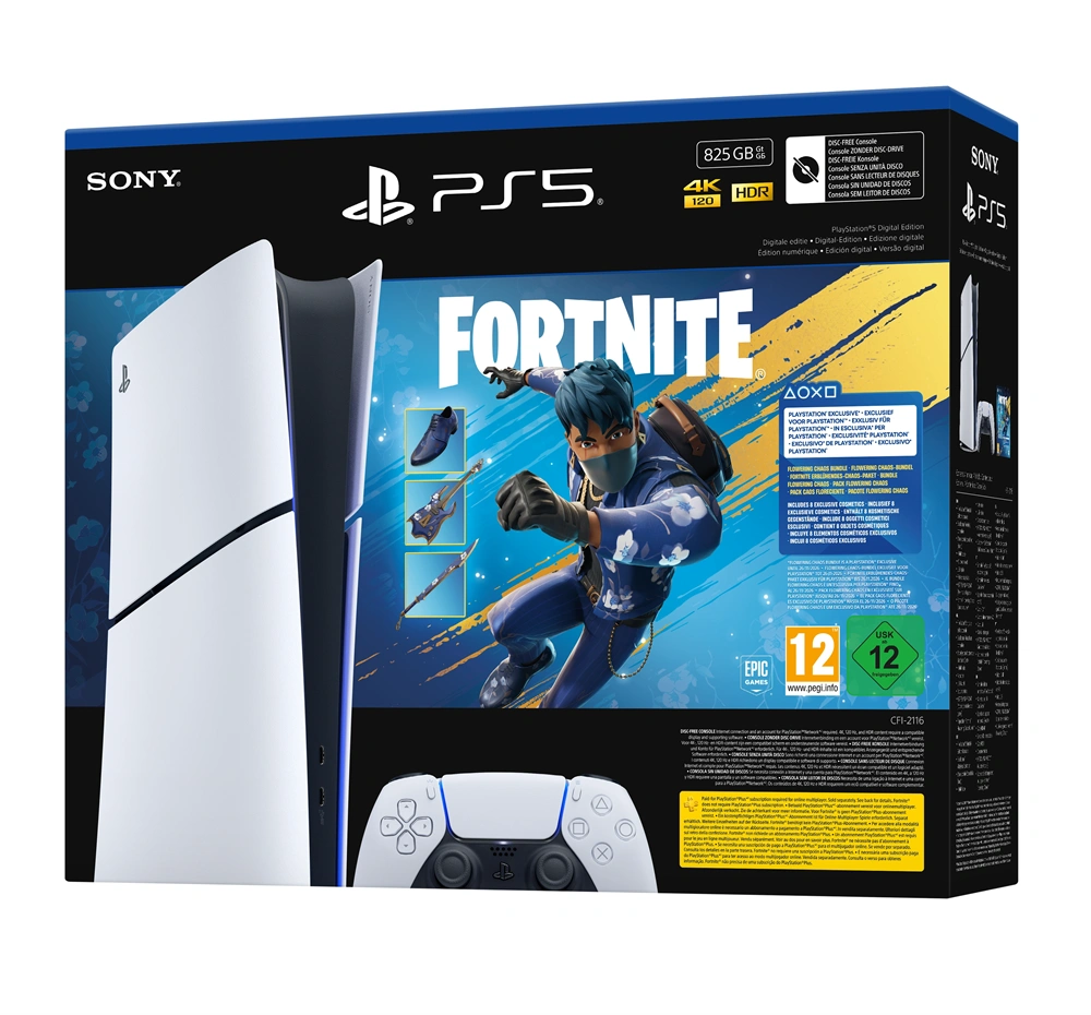 PlayStation®5 Digital Edition (slim) E-Chassis Fortnite Flowering Chaos Bundle játékkonzol csomag