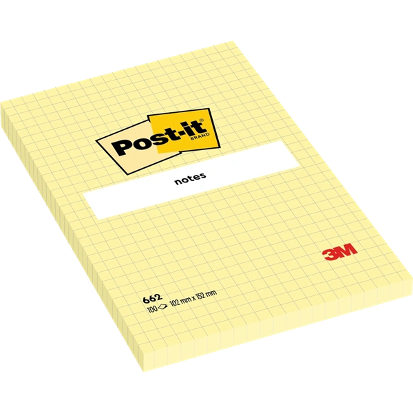 Post-it 102x152mm kockás öntapadós sárga jegyzettömb 100% PEFC, SGSCH-PEFC-COC-110078