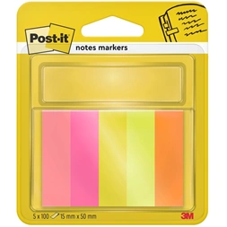 Post-it 15x50mm 5x100lap neon papír jelölőlap 100% PEFC, SGSCH-PEFC-COC-110078