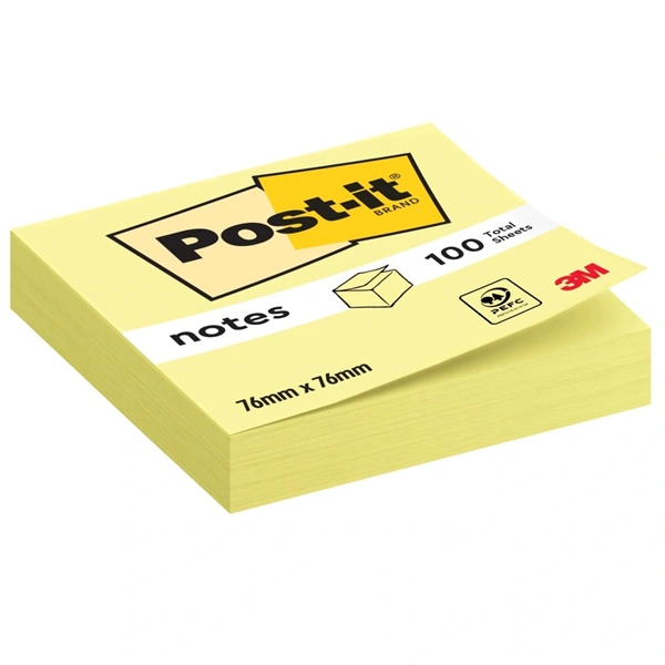 Post-it 6820 76x76 öntapadós 100 lapos kanárisárga jegyzettömb 100% PEFC, SGSCH-PEFC-COC-110078