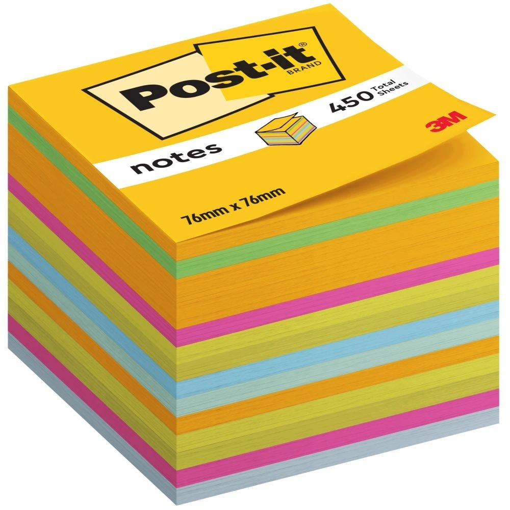 Post-it 76x76mm 450lapos ultra öntapadós szivárványszínű kockatömb 100% PEFC, SGSCH-PEFC-COC-110078