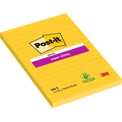Post-it Super Sticky 102x152mm vonalas 90 lapos nárciszsárga jegyzettömb 100% PEFC, SGSCH-PEFC-COC-110078