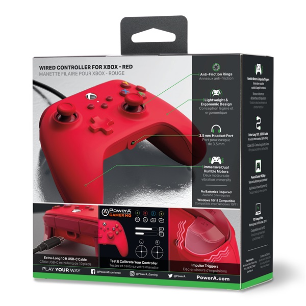 PowerA 1519366-01 Xbox Series X|S/Xbox One vezetékes piros kontroller