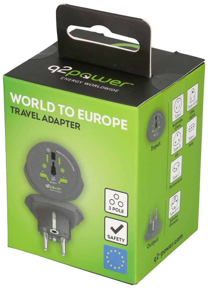 Q2 Power World to Europe utazó adapter