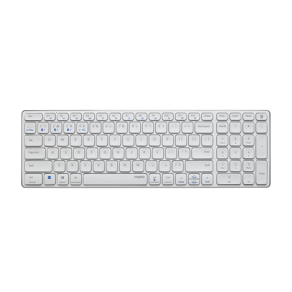Rapoo 00217473 E9700M Bluetooth (3.0+4.0) + 2,4GHZ fehér vezeték nélküli billentyűzet