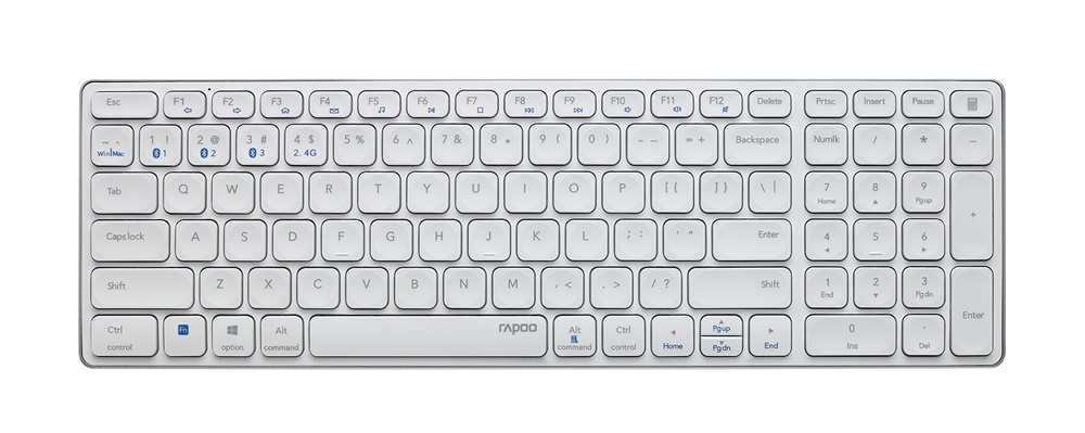 Rapoo 00217473 E9700M Bluetooth (3.0+4.0) + 2,4GHZ fehér vezeték nélküli billentyűzet