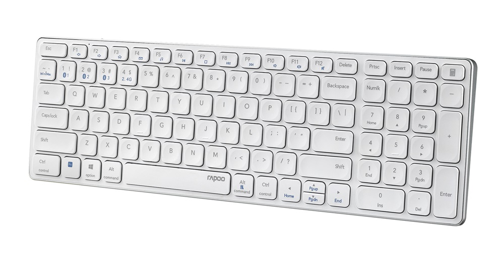Rapoo 00217473 E9700M Bluetooth (3.0+4.0) + 2,4GHZ fehér vezeték nélküli billentyűzet