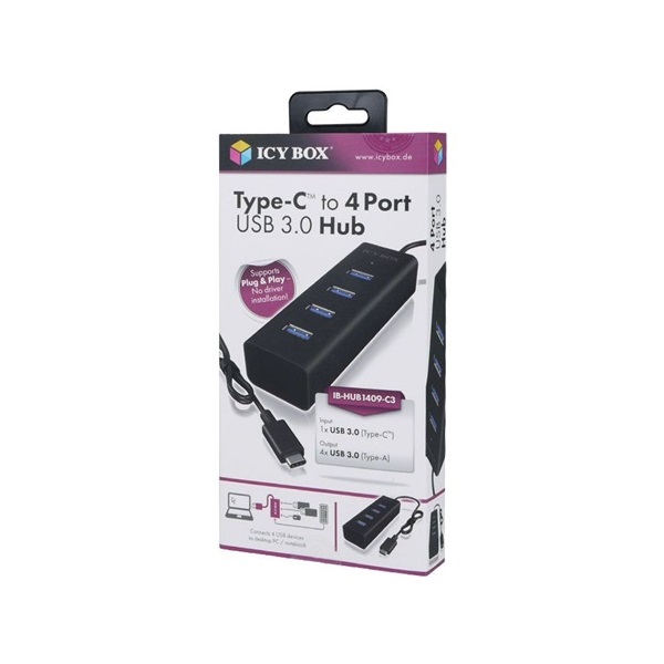 Raidsonic IB-HUB1409-C3 4-portos USB-C USB3.0 hub fekete