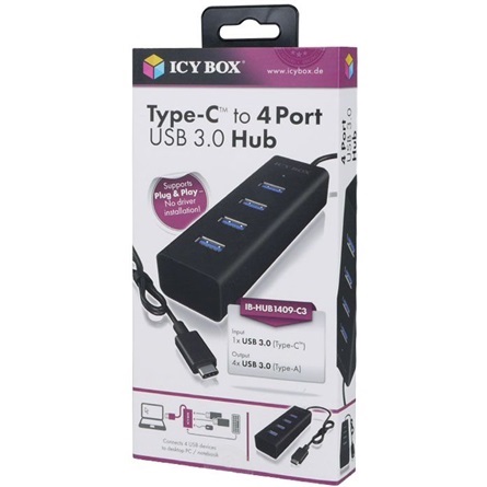Raidsonic IB-HUB1409-C3 4-portos USB-C USB3.0 hub fekete