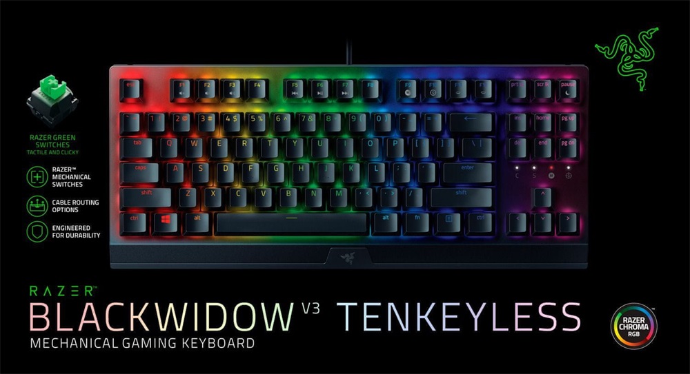 Razer BlackWidow V3 Tenkeyless (Yellow Switch) US RGB gamer billentyűzet