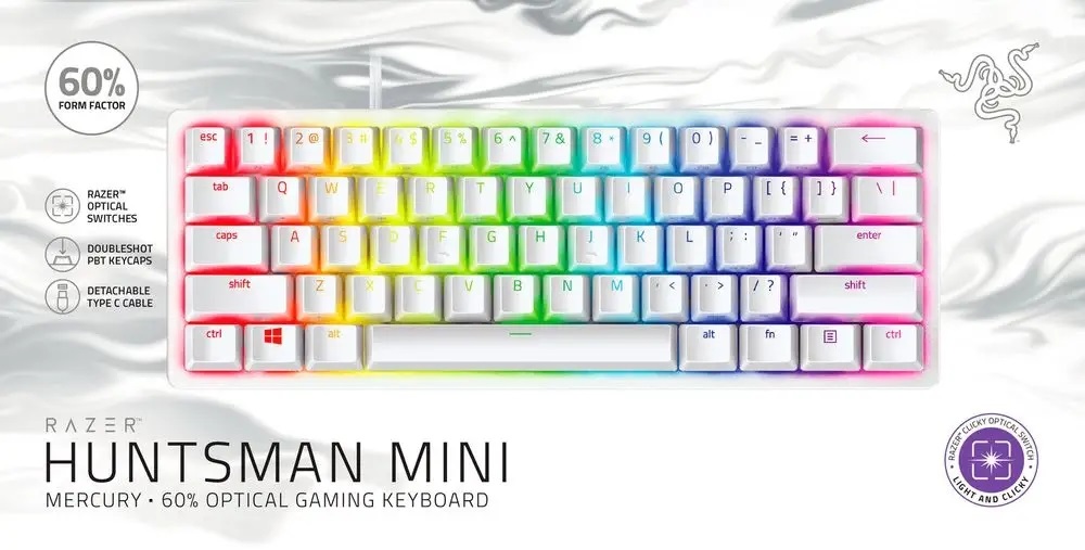 Razer Huntsman Mini Mercury Edition (Purple Switch) US RGB gamer billentyűzet