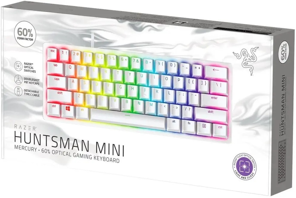 Razer Huntsman Mini Mercury Edition (Purple Switch) US RGB gamer billentyűzet