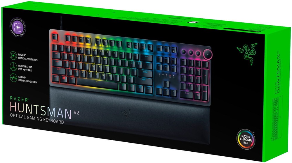 Razer Huntsman V2 (Purple Switch) US RGB fekete gamer billentyűzet