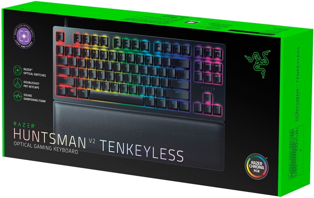 Razer Huntsman V2 Tenkeyless (Purple Switch) US RGB fekete gamer billentyűzet