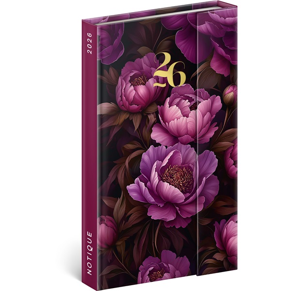 Realsystem 2026 5413 Purple Flowers 13x21cm mágneses zsebnaptár