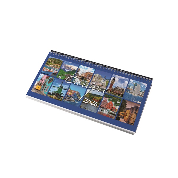 Realsystem 2026 Európa 7961-09 képes bordó asztali naptár