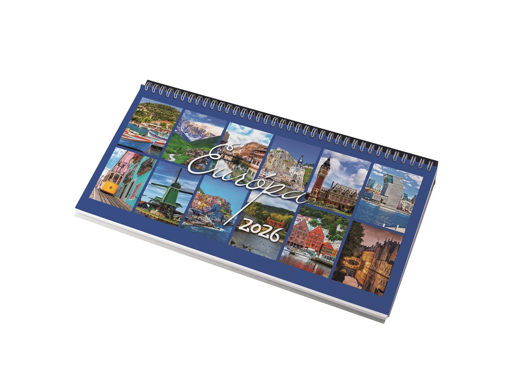 Realsystem 2026 Európa 7961-09 képes bordó asztali naptár