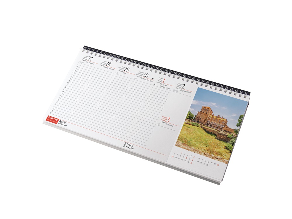 Realsystem 2026 Magyarország 7991-04 képes kék fekvő asztali naptár