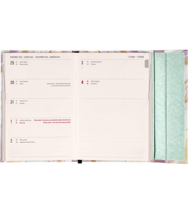 Realsystem 2026 Pink Marble 5412 B6 mágneses zsebnaptár