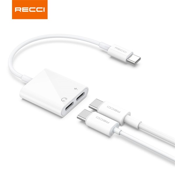 Recci RDS-A09 2x Type C - Type C fehér töltő és audió elosztó adapter