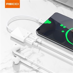 Recci RDS-A09 2x Type C - Type C fehér töltő és audió elosztó adapter