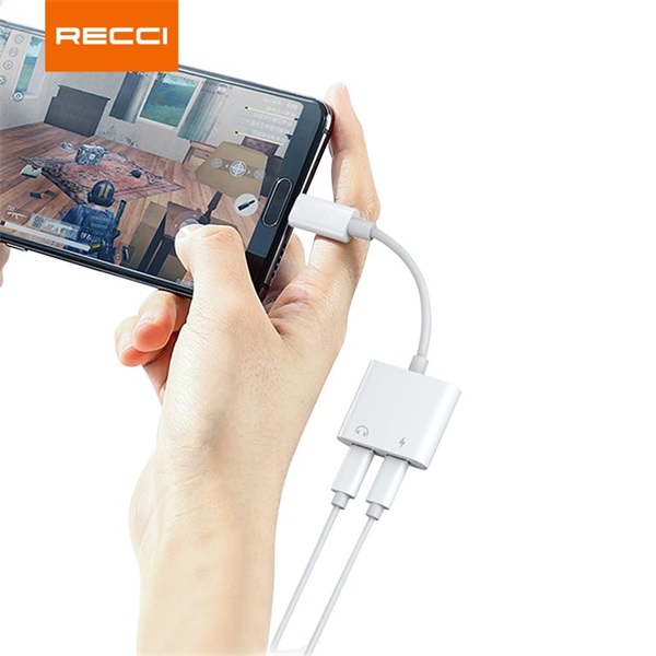 Recci RDS-A09 2x Type C - Type C fehér töltő és audió elosztó adapter