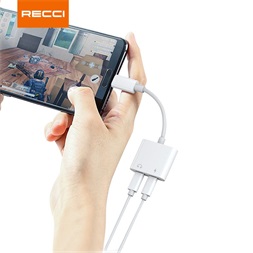 Recci RDS-A09 2x Type C - Type C fehér töltő és audió elosztó adapter