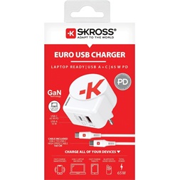 SKROSS 1.302425 65W GaN USB-A/USB-C fehér gyorstöltő + Type-C kábel