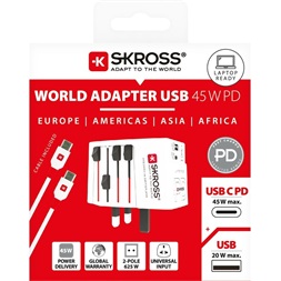 SKROSS 1.302975 MUV 45W USB-A/USB-C fehér világutazó adapter + Type-C kábel