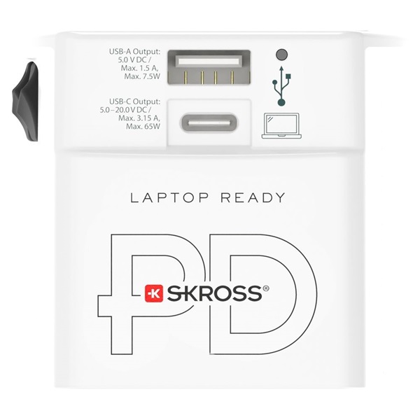 SKROSS 1.302976 MUV 65W USB-A/USB-C fehér világutazó adapter + Type-C kábel