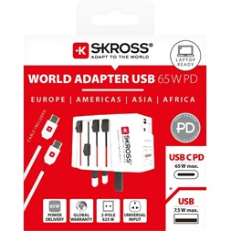 SKROSS 1.302976 MUV 65W USB-A/USB-C fehér világutazó adapter + Type-C kábel